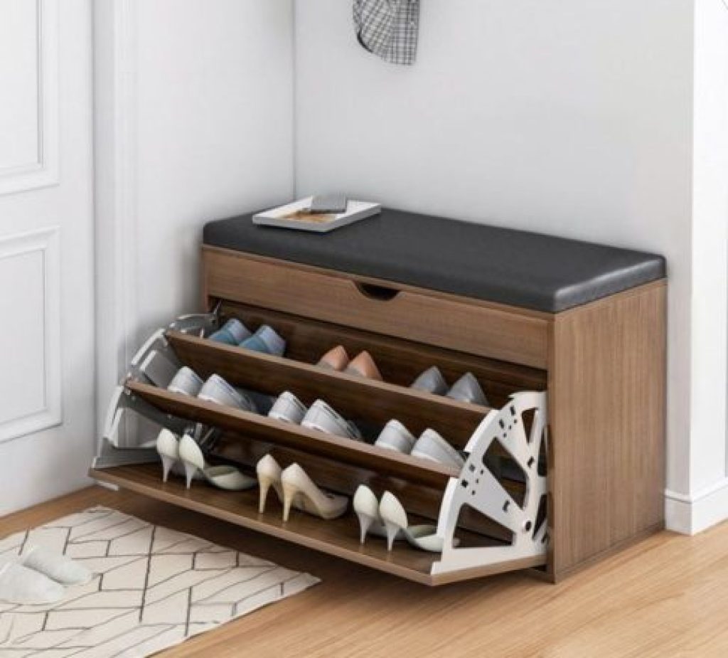 Wooden Shoe Bench Tipping Bucket Shoe Cabinet