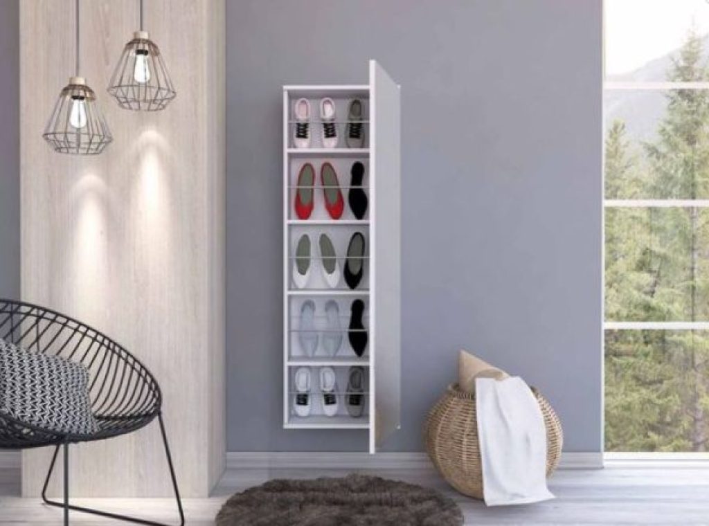 Connecticut Wall Mounted Shoe Rack with Mirror
