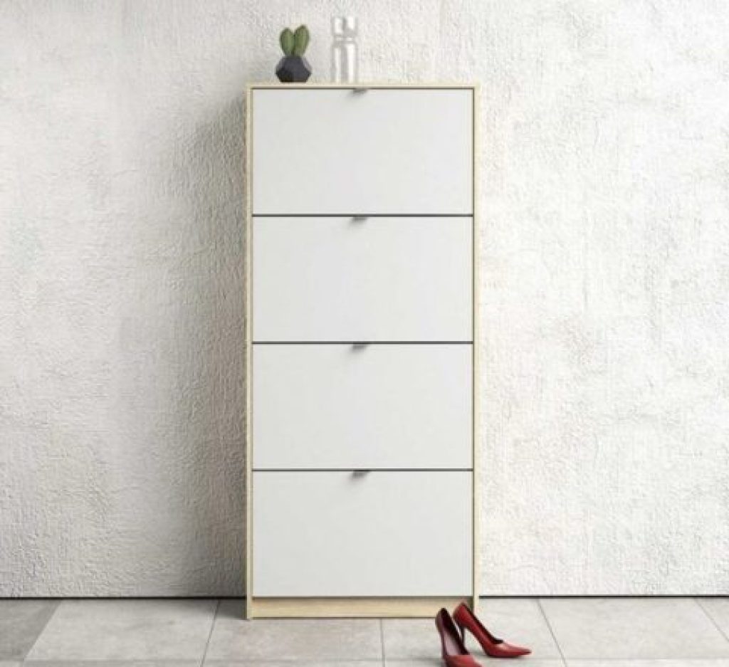 Oak And White 2 Layers Shoe Cabinet