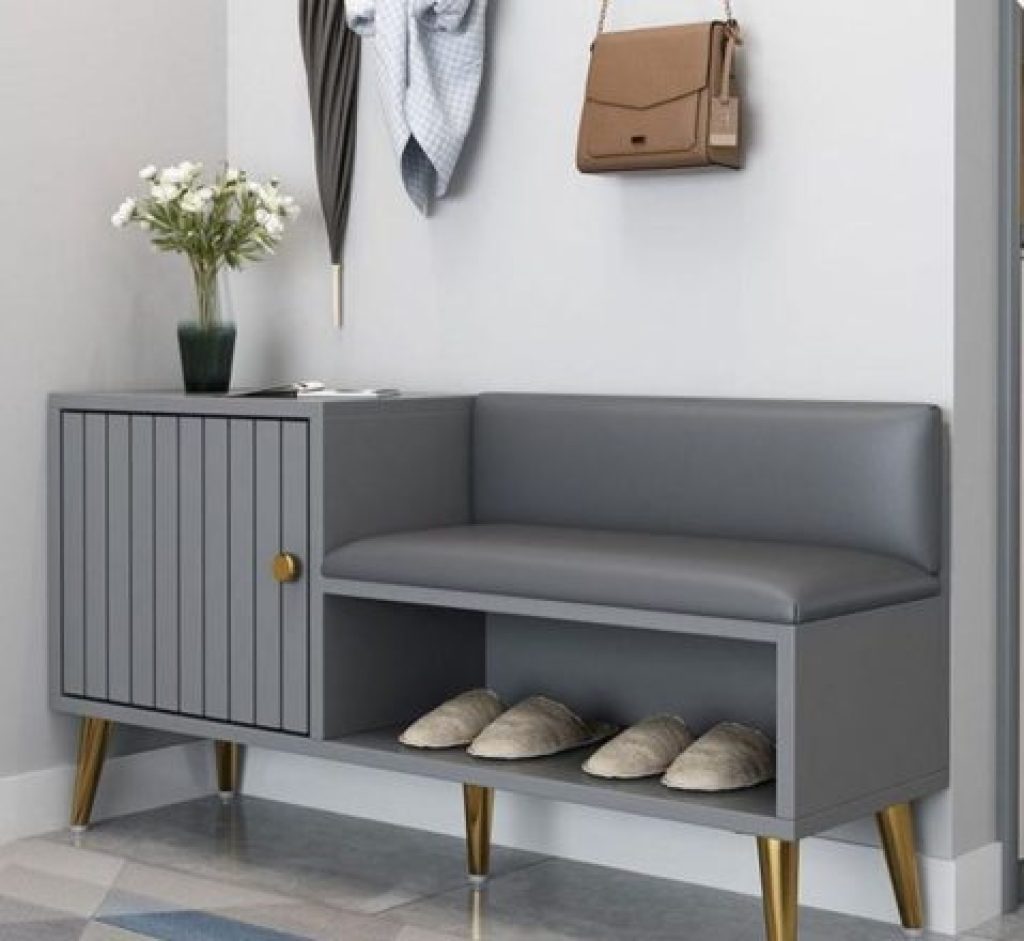 Contemporary Upholstered Shoe Rack Bench