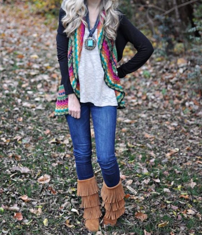 outfit with Minnetonka Boots